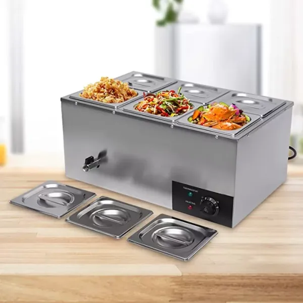 110V Food Soup Warmer 6 Pan,Table Food Grade Stainelss Steel Countertop Commercial Canteen Buffet Server Steam Stove Heater
