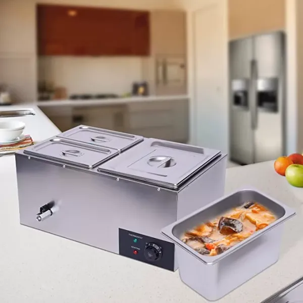 Commercial Countertop Food Warmer, 3-Pan Electric Steam Table Stainless Steel Buffet Bain Marie Food Warmer 21.5 Qt Capacity