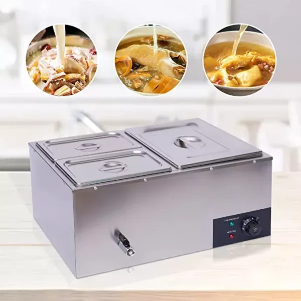 Commercial Countertop Food Warmer, 3-Pan Electric Steam Table Stainless Steel Buffet Bain Marie Food Warmer 21.5 Qt Capacity