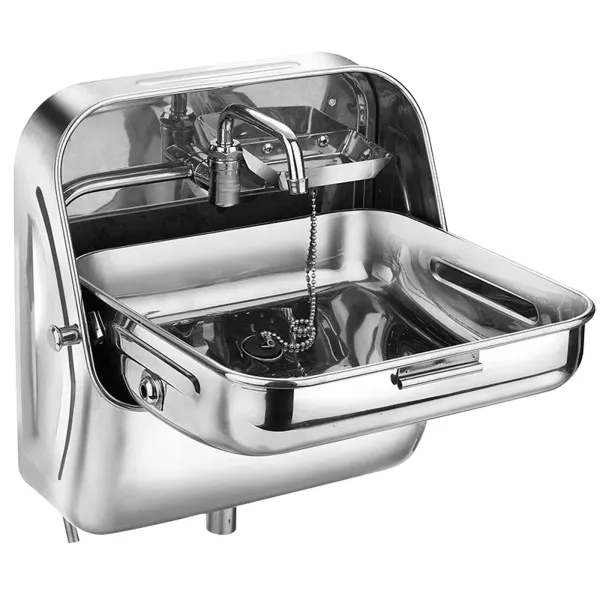 KITNEED 14.56" Stainless Steel Caravan Boat RV Camping Wall Mount Folding Sink with Cold Water Tap and Waste Outlet