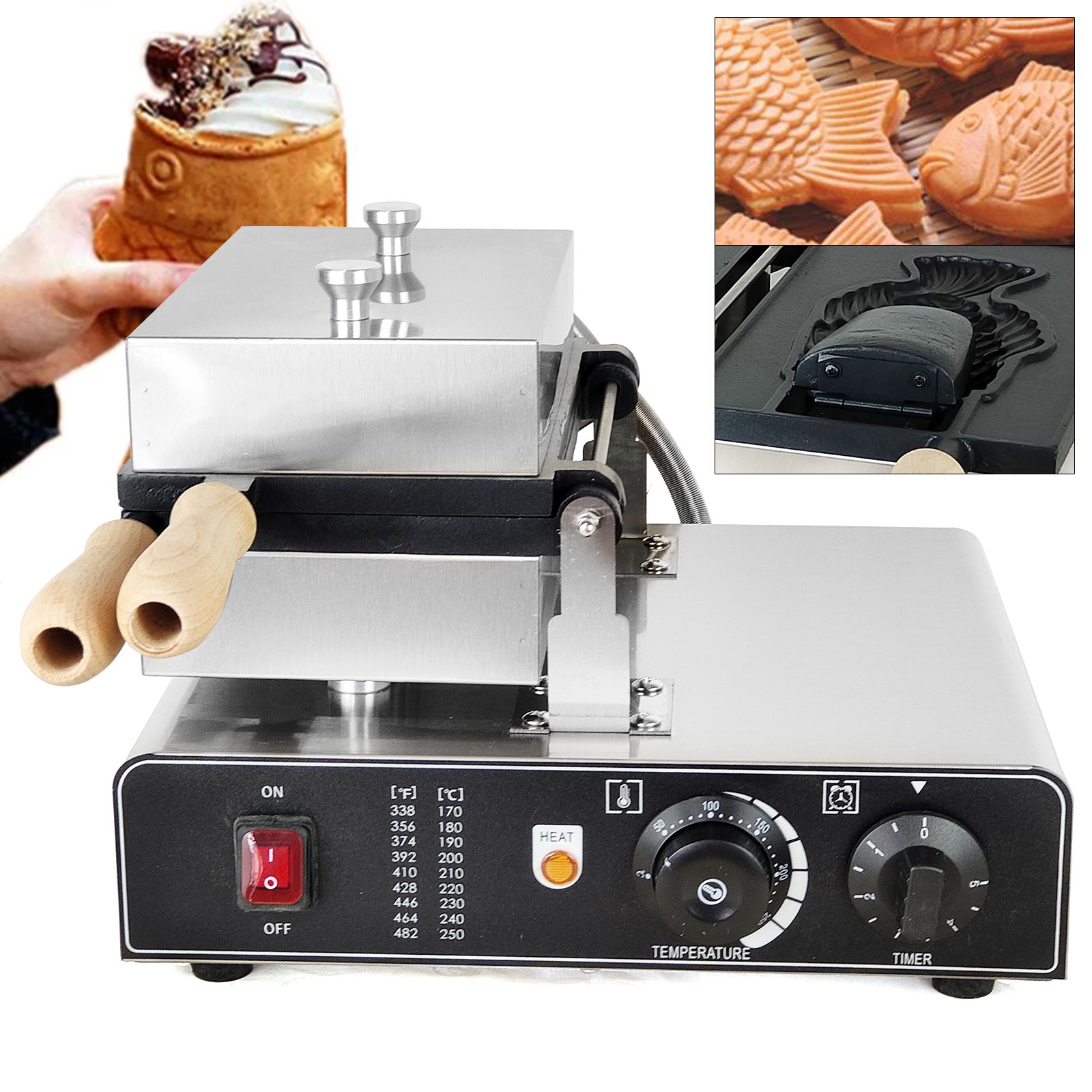 Fish Waffle Maker Taiyaki Machine Stainless Steel Electric 1400W