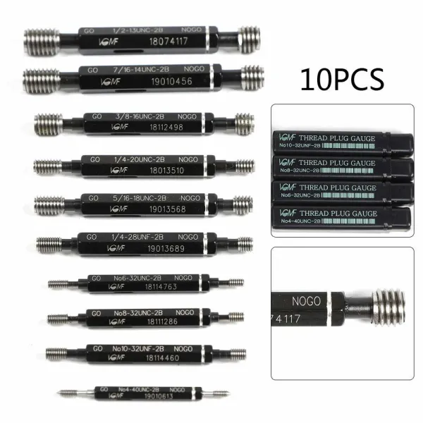 10Pcs Double End Thread Plug Gauge Set SKD11 Go No Go Class 2B ANSI Taper Lock Design High Precision Thread Gauge Detection Tool (10 Pieces) 10Pcs Double End Thread Plug Gauge Set SKD11 Go No Go Class 2B ANSI Taper Lock Design High Precision Thread Gauge Detection Tool (10 Pieces)