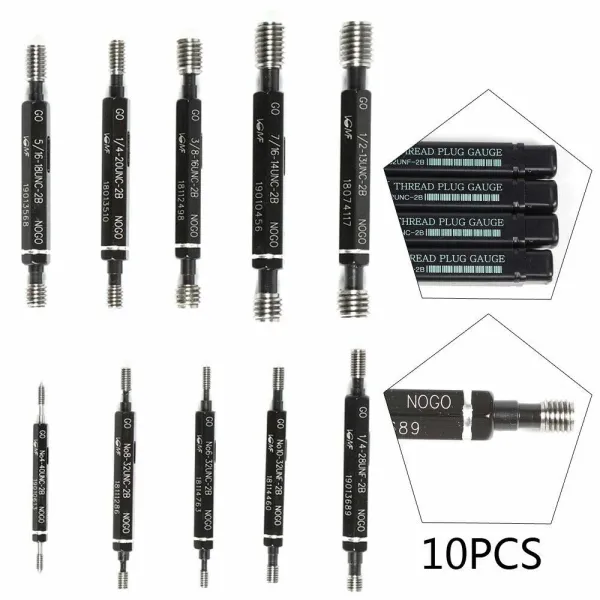 10Pcs Double End Thread Plug Gauge Set SKD11 Go No Go Class 2B ANSI Taper Lock Design High Precision Thread Gauge Detection Tool (10 Pieces) 10Pcs Double End Thread Plug Gauge Set SKD11 Go No Go Class 2B ANSI Taper Lock Design High Precision Thread Gauge Detection Tool (10 Pieces)