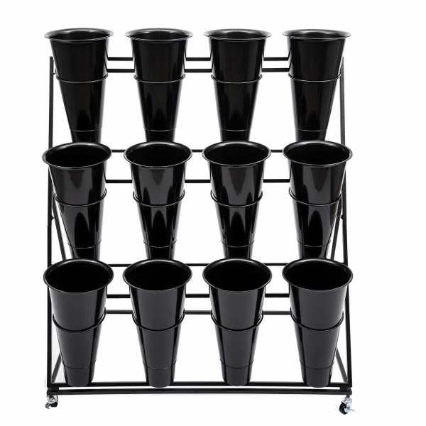 Flower Stand Shelf Flower Shelf Display Stand Flower Shop Flower Bucket Iron Art 3 Layers For Organizing And Displaying Potted Plants Black