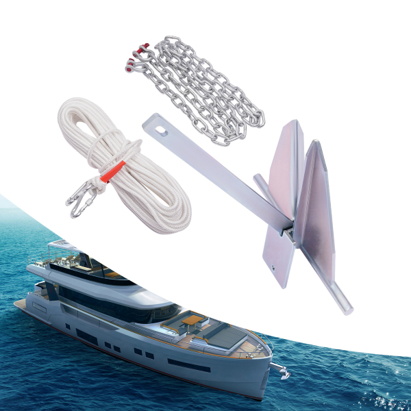 13LB Portable Galvanized Anchor Kit, Boat Anchor Kit, Boat Hook Kit for most boats such as pontoons, center consoles, deck boats, sailboats, and large boats.
