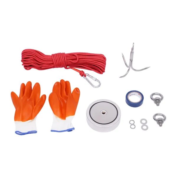 Double Sided Fishing Magnet Up to 2625 lbs Force with 100ft Rope Pair Gloves Set