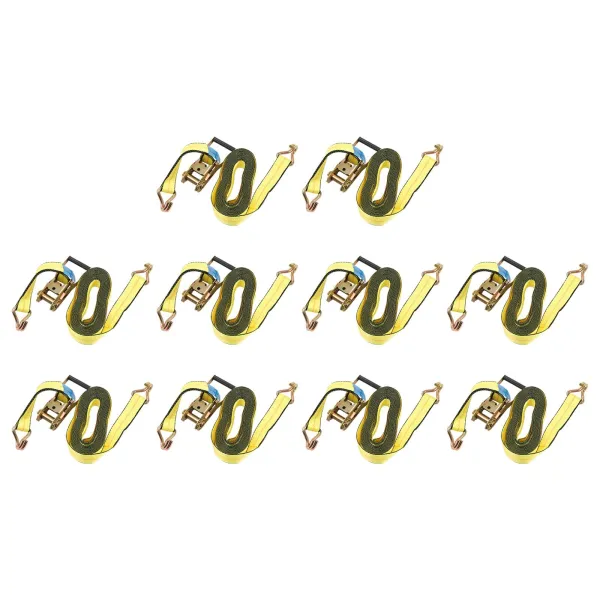Cargo Control Ratchet Tie Down Straps - 2 Inch x 27 Foot Ratchet Straps with Double J Hooks - Yellow Ratchet Straps - 10 Pack