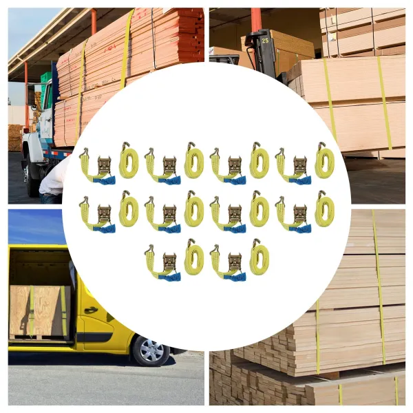 Cargo Control Ratchet Tie Down Straps - 1.5 Inch x 15 Foot Ratchet Straps with Double J Hooks - Yellow Ratchet Straps - 10 Packs Cargo Control Ratchet Tie Down Straps - 1.5 Inch x 15 Foot Ratchet Straps with Double J Hooks - Yellow Ratchet Straps - 10 Packs