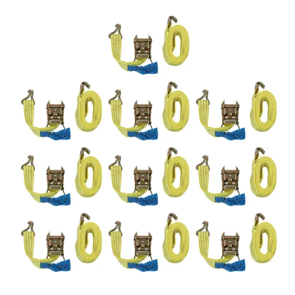 Cargo Control Ratchet Tie Down Straps - 1.5 Inch x 15 Foot Ratchet Straps with Double J Hooks - Yellow Ratchet Straps - 10 Packs Cargo Control Ratchet Tie Down Straps - 1.5 Inch x 15 Foot Ratchet Straps with Double J Hooks - Yellow Ratchet Straps - 10 Packs