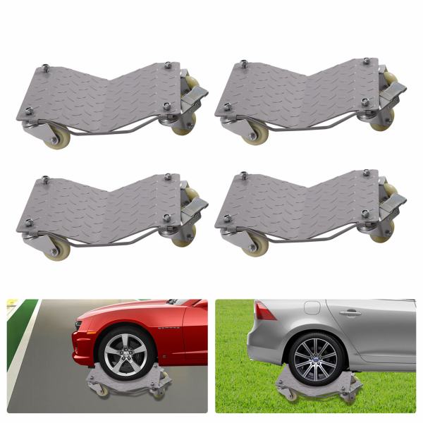 14.96 * 11.81 * 5.11in Heavy Duty 4 Tire Wheel Dolly Car Stakes,Each Dolly Loading Capacity:1500 Lbs，for Moving Cars/Trucks/Lawnmowers