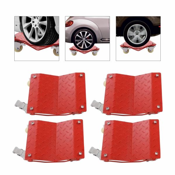 4 Pack Red Heavy Duty Wheel Dolly Car Tire Stakes Set 6800lbs Total Capacity for Tow or Vehicle Storage Furniture Movers