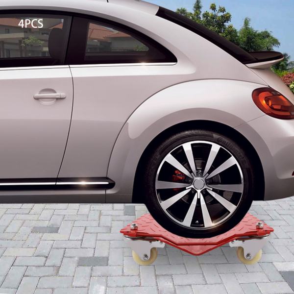 4 Pack Red Heavy Duty Wheel Dolly Car Tire Stakes Set 6800lbs Total Capacity for Tow or Vehicle Storage Furniture Movers