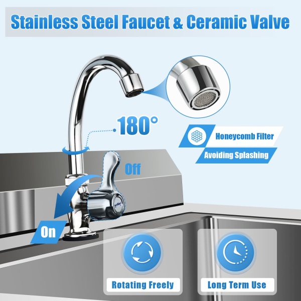 KITNEED 47" Stainless Steel Sink Utility Compartment Commercial Kitchen Restaurant Laundry Sink Drain Board KITNEED 47" Stainless Steel Sink Utility Compartment Commercial Kitchen Restaurant Laundry Sink Drain Board