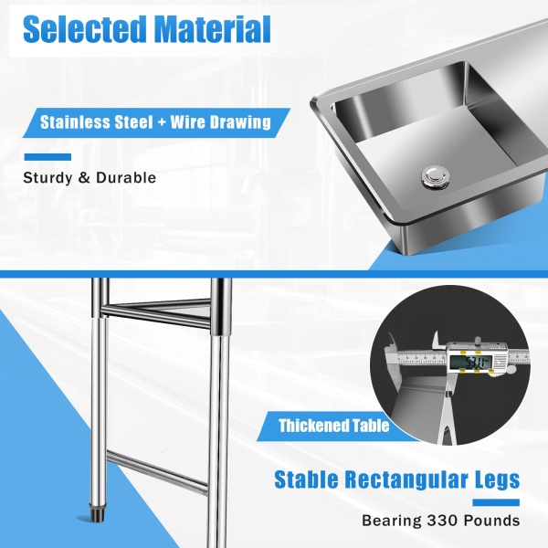 KITNEED 47" Stainless Steel Sink Utility Compartment Commercial Kitchen Restaurant Laundry Sink Drain Board KITNEED 47" Stainless Steel Sink Utility Compartment Commercial Kitchen Restaurant Laundry Sink Drain Board