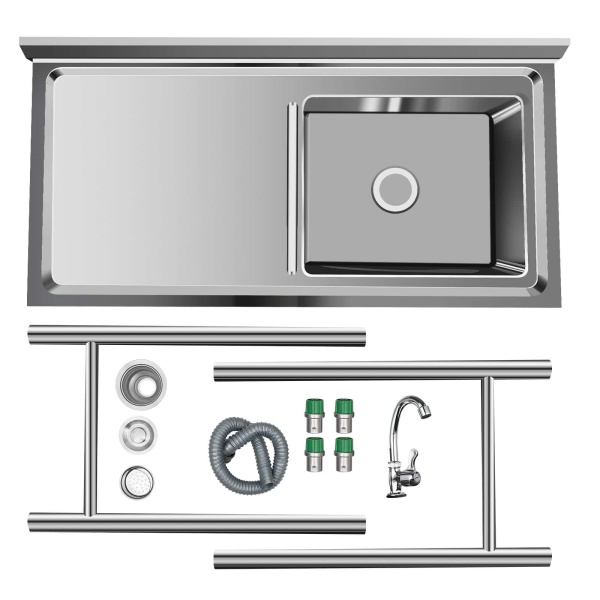KITNEED 47" Stainless Steel Sink Utility Compartment Commercial Kitchen Restaurant Laundry Sink Drain Board KITNEED 47" Stainless Steel Sink Utility Compartment Commercial Kitchen Restaurant Laundry Sink Drain Board