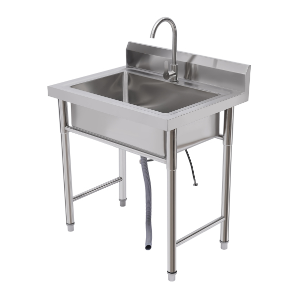 Commercial Utility Prep Sink 1-Compartment Stainless Steel w/ Basins Backsplash