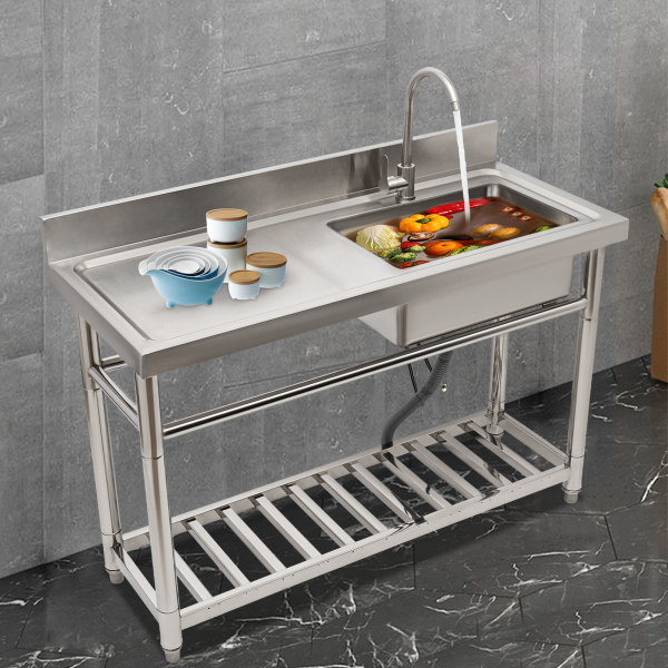 47.2W x19.5D x 36.6H in 1-Compartment Commercial Sink W/ Drainboard & Shelf Stainless Steel Freestanding
