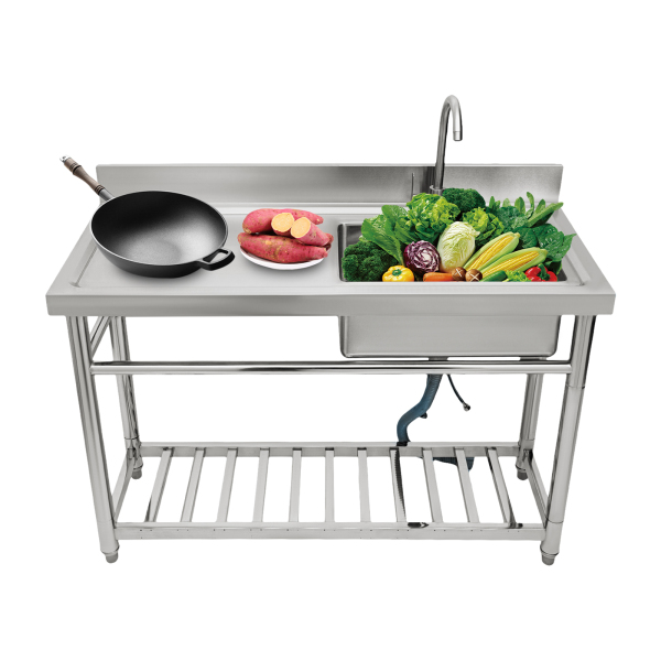47.2W x19.5D x 36.6H in 1-Compartment Commercial Sink W/ Drainboard & Shelf Stainless Steel Freestanding