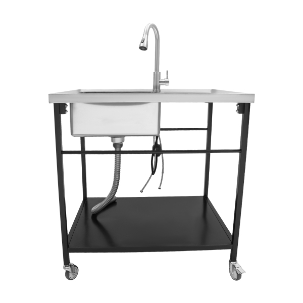 Outdoor Sink Station Free Standing Sink Sink with Single Bowl Ideal For Homes Restaurants Hotels Bars Cafes Kitchens 35.4*24*36.2in Silver