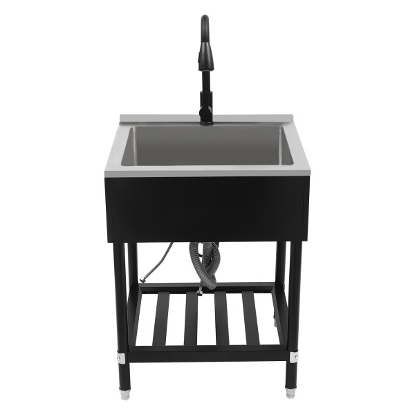 100kg/220.46lbs Freestanding Single Bowl Laundry Sink Commercial Sink with Pull-Out Faucet Stainless Steel Laundry Sink with Stand