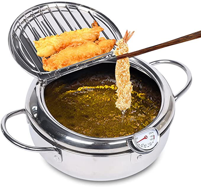 Small Deep Fryer 2.2L Deep Fryer with Temperature Gauge, Lid Oil Drip