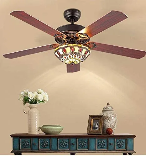 Tiffany Style Ceiling Fan Light With Remote Control 52 Inch Mediterranean Style Stained Glass Vintage Ceiling Fan For Living Room Bedroom Tiffany Style Ceiling Fan Light With Remote Control 52 Inch Mediterranean Style Stained Glass Vintage Ceiling Fan For Living Room Bedroom