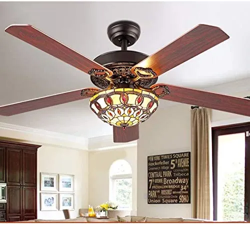 Tiffany Style Ceiling Fan Light With Remote Control 52 Inch Mediterranean Style Stained Glass Vintage Ceiling Fan For Living Room Bedroom Tiffany Style Ceiling Fan Light With Remote Control 52 Inch Mediterranean Style Stained Glass Vintage Ceiling Fan For Living Room Bedroom