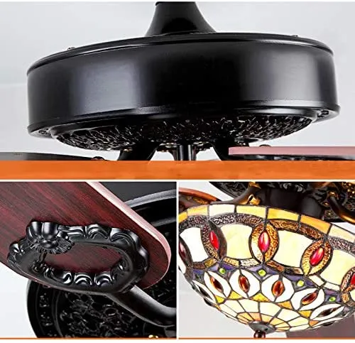 Tiffany Style Ceiling Fan Light With Remote Control 52 Inch Mediterranean Style Stained Glass Vintage Ceiling Fan For Living Room Bedroom Tiffany Style Ceiling Fan Light With Remote Control 52 Inch Mediterranean Style Stained Glass Vintage Ceiling Fan For Living Room Bedroom