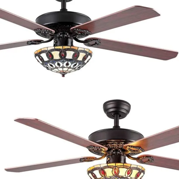 Tiffany Style Ceiling Fan Light With Remote Control 52 Inch Mediterranean Style Stained Glass Vintage Ceiling Fan For Living Room Bedroom