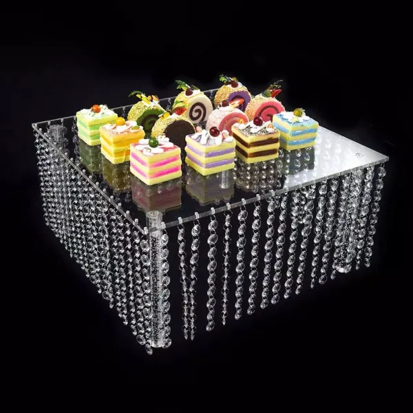 3 Tier Square Acrylic Crystal Beaded Chandelier Cake Stand