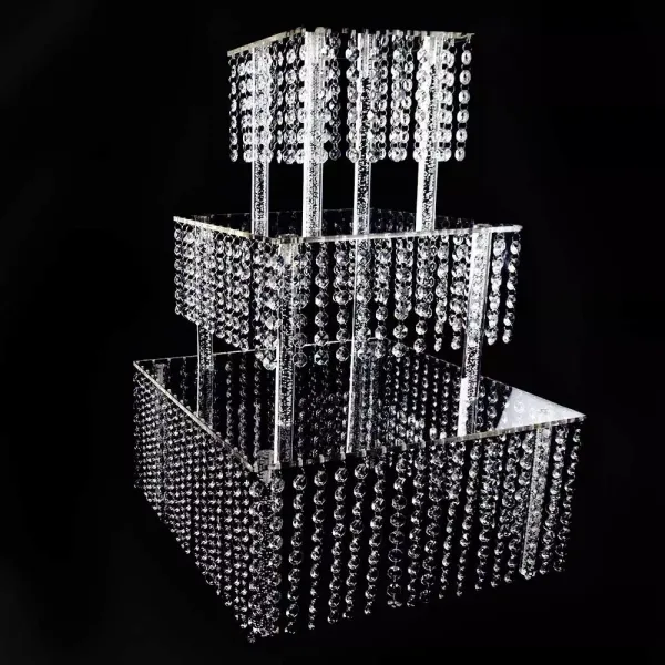 3 Tier Square Acrylic Crystal Beaded Chandelier Cake Stand