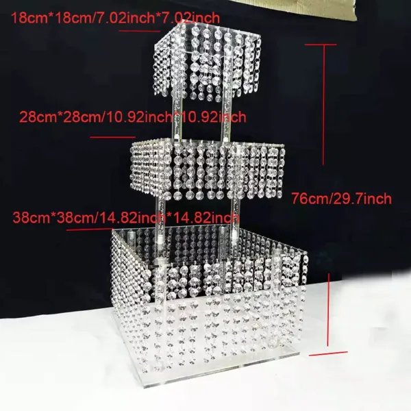 3 Tier Square Acrylic Crystal Beaded Chandelier Cake Stand