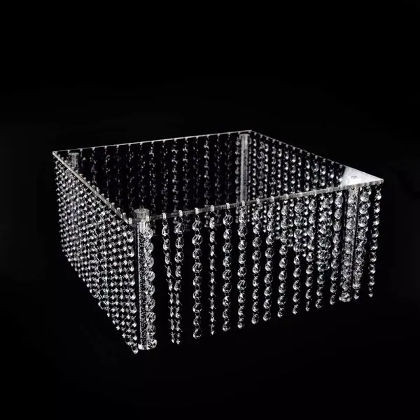 3 Tier Square Acrylic Crystal Beaded Chandelier Cake Stand
