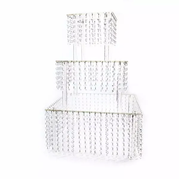 3 Tier Square Acrylic Crystal Beaded Chandelier Cake Stand