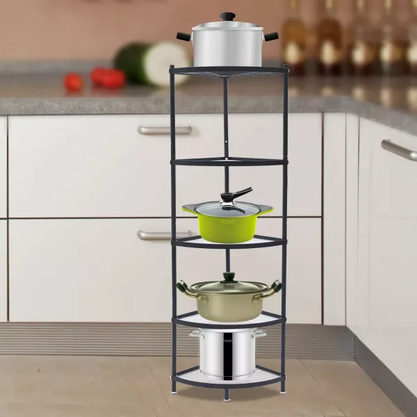 KITNEED 5-Tier Stainless Steel Free Standing Kitchen Corner Shelf Rack - Pot Rack
