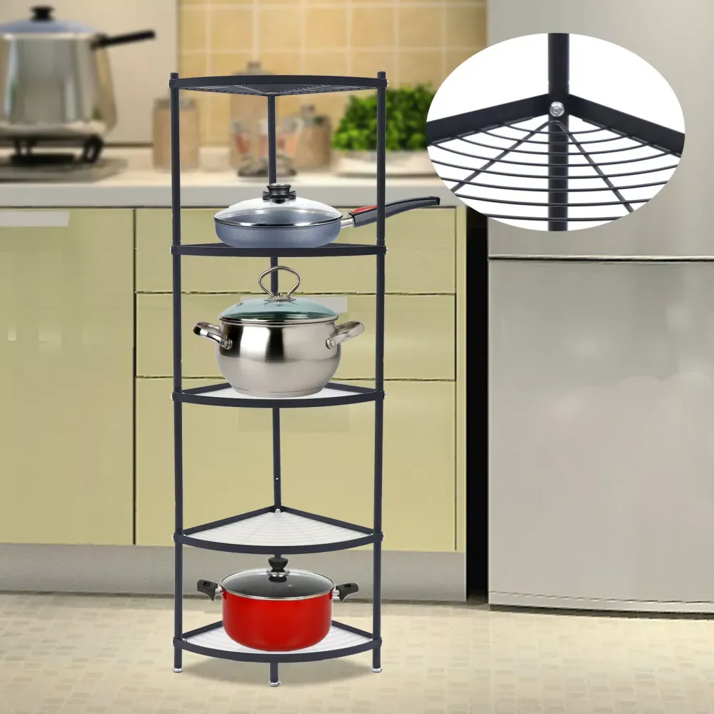 KITNEED 5-Tier Stainless Steel Free Standing Kitchen Corner Shelf Rack - Pot Rack