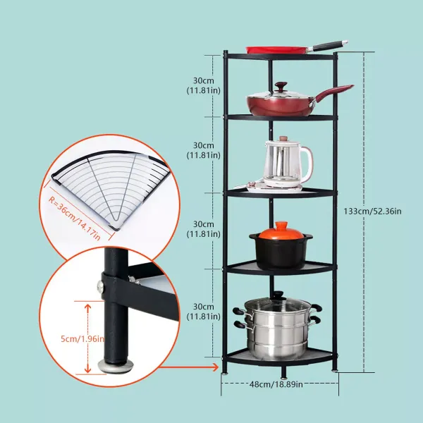KITNEED 5-Tier Stainless Steel Free Standing Kitchen Corner Shelf Rack - Pot Rack