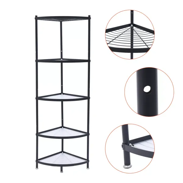 KITNEED 5-Tier Stainless Steel Free Standing Kitchen Corner Shelf Rack - Pot Rack