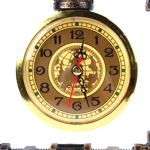 Antique Brass Single Lamp LED Table Lamp with Clock, Durable Retro Antique Lamp, Water Pipe Table Lamp
