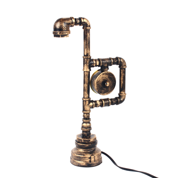 Antique Brass Single Lamp LED Table Lamp with Clock, Durable Retro Antique Lamp, Water Pipe Table Lamp Antique Brass Single Lamp LED Table Lamp with Clock, Durable Retro Antique Lamp, Water Pipe Table Lamp