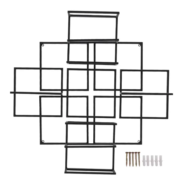 Black Wall Mounted Wine Rack for 8 Bottles, Metal Wine Rack Fashion Hanging Wine Storage Display Rack Holder Square Wine Bottle Rack