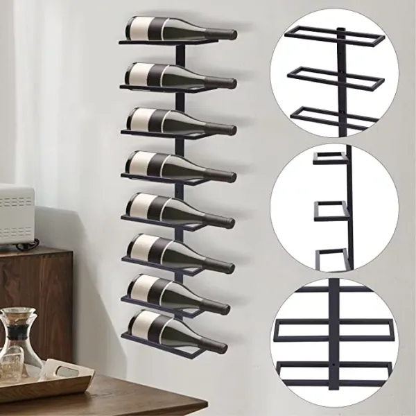 Black Wine Glass Rack, 8 Bottles Wall Mounted Wine Rack, Stylish Modern Wine Storage for Cabinet Kitchen Bar