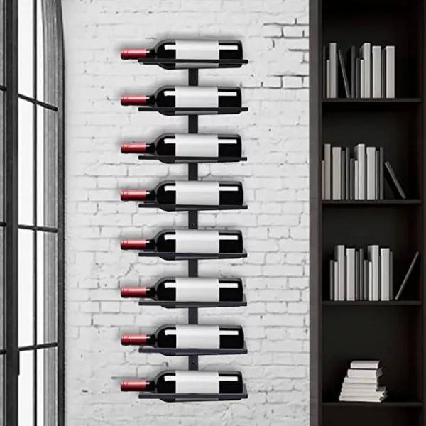 Black Wine Glass Rack, 8 Bottles Wall Mounted Wine Rack, Stylish Modern Wine Storage for Cabinet Kitchen Bar