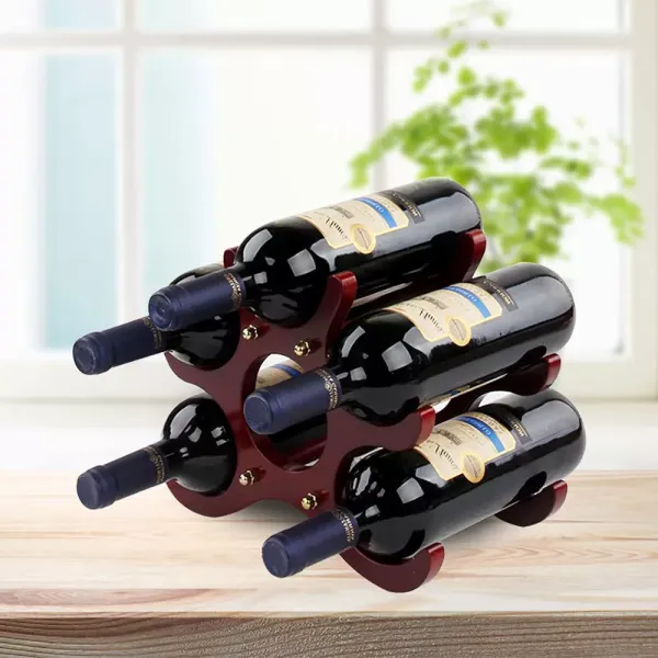 Wood Wine Storage Racks Countertop,6 Bottle Free Standing Wine Stand Holder Display Shelf