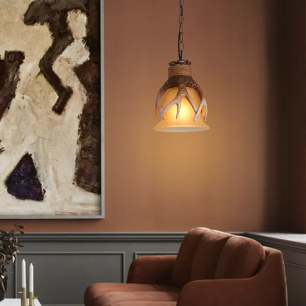 Resin Antler Chandelier Hanging Light Deer Horn Ceiling Pendant Lighting Fixture (with Lampshade) Resin Antler Chandelier Hanging Light Deer Horn Ceiling Pendant Lighting Fixture (with Lampshade)