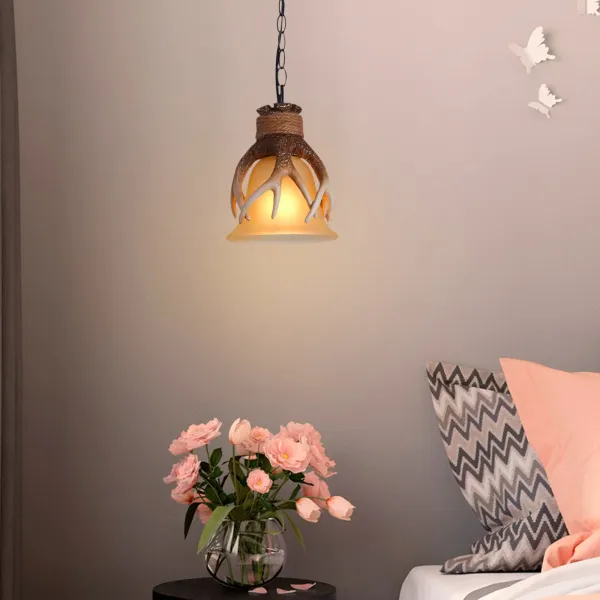 Resin Antler Chandelier Hanging Light Deer Horn Ceiling Pendant Lighting Fixture (with Lampshade) Resin Antler Chandelier Hanging Light Deer Horn Ceiling Pendant Lighting Fixture (with Lampshade)