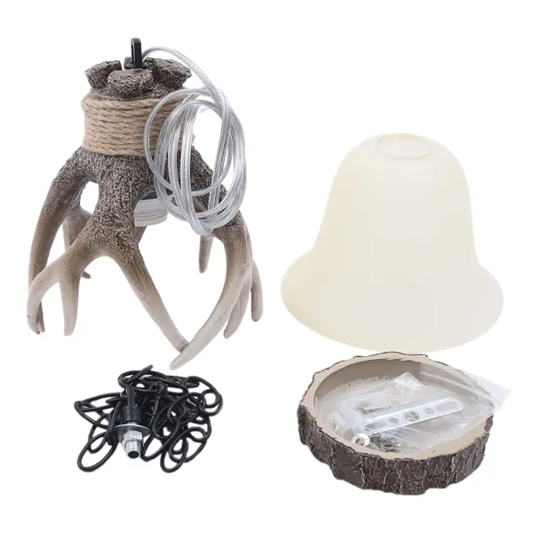 Resin Antler Chandelier Hanging Light Deer Horn Ceiling Pendant Lighting Fixture (with Lampshade) Resin Antler Chandelier Hanging Light Deer Horn Ceiling Pendant Lighting Fixture (with Lampshade)