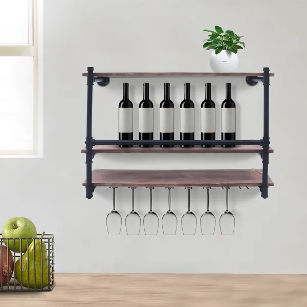 Industrial Wall Mounted Wine Racks Bottle Shelves Storage Shelf Organizer Holder
