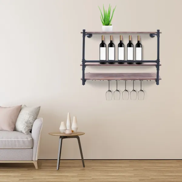 Industrial Wall Mounted Wine Racks Bottle Shelves Storage Shelf Organizer Holder