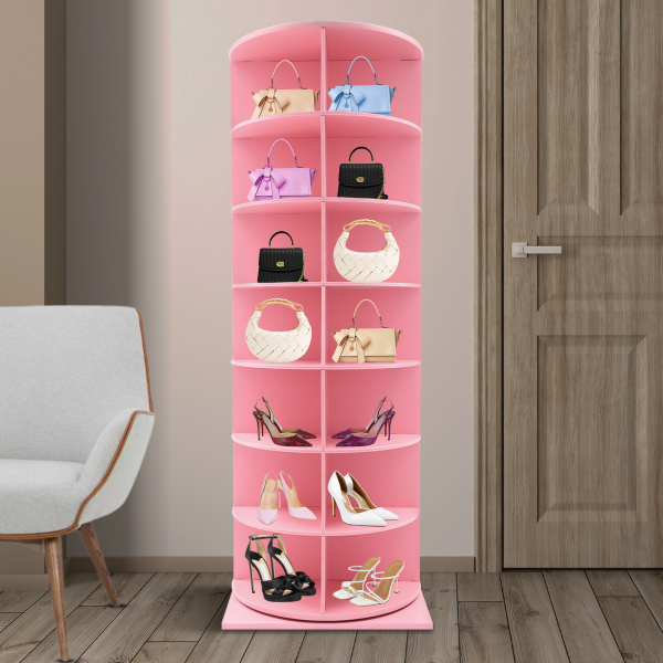 Rotating Shoe Rack Free Standing Shoe Rack Shoe Organizer 7-tier Design DIY Store Most Types Of Shoes Bags Hats Pink